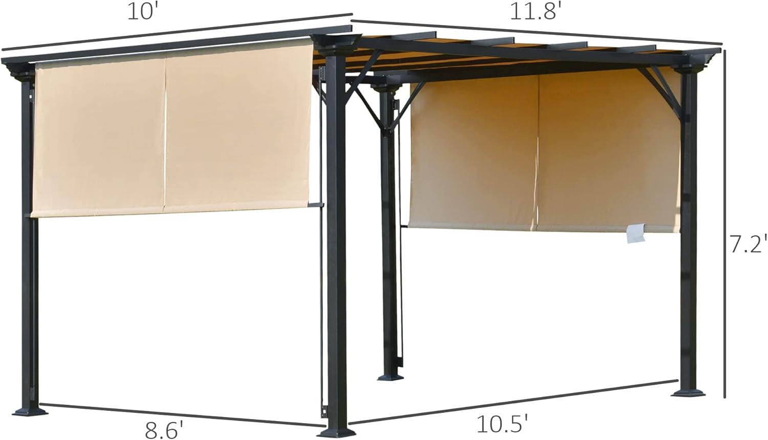 Outsunny 12' x 10' Outdoor Retractable Pergola Canopy with Sun Shade Unique Design Canopy Patio Metal Shelter for Garden Porch Beach, Beige