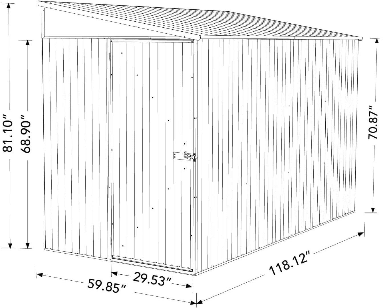 Absco Durango 5' x 10' Metal Bike Shed - Woodland Gray