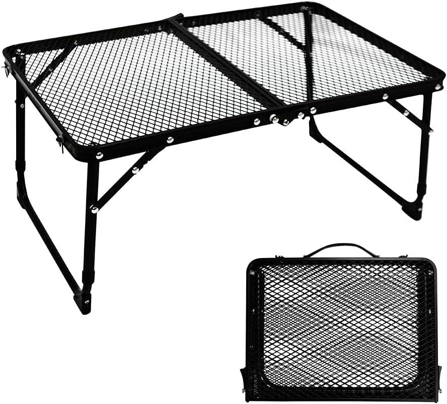 Black Adjustable Iron Mesh Portable Folding Table