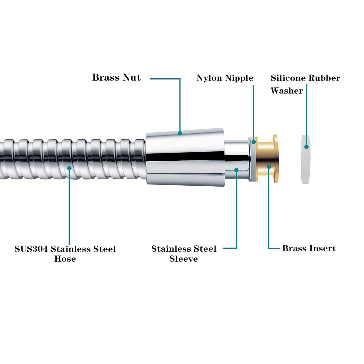 BRIGHT SHOWERS 79" Stainless Steel Shower Hose for Handheld Shower Heads, Ultra-Flexible Replacement with Brass Insert, Chrome