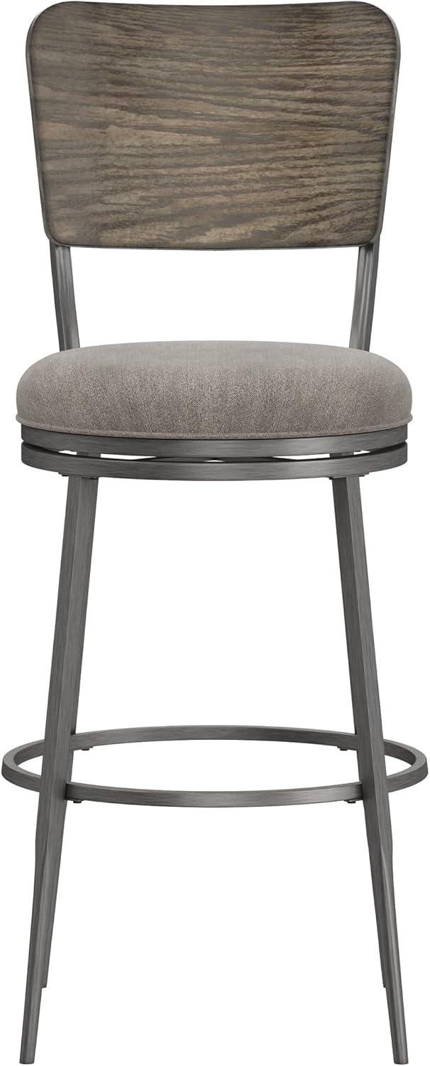 Gray Wood and Metal Swivel Bar Stool with Backrest