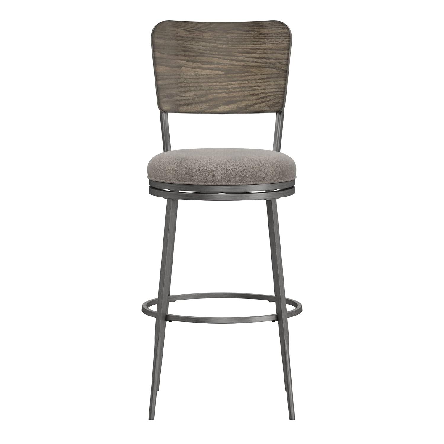Hillsdale, Garren Metal Bar Height Swivel Stool with Wood Panel Back, Rubbed Pewter