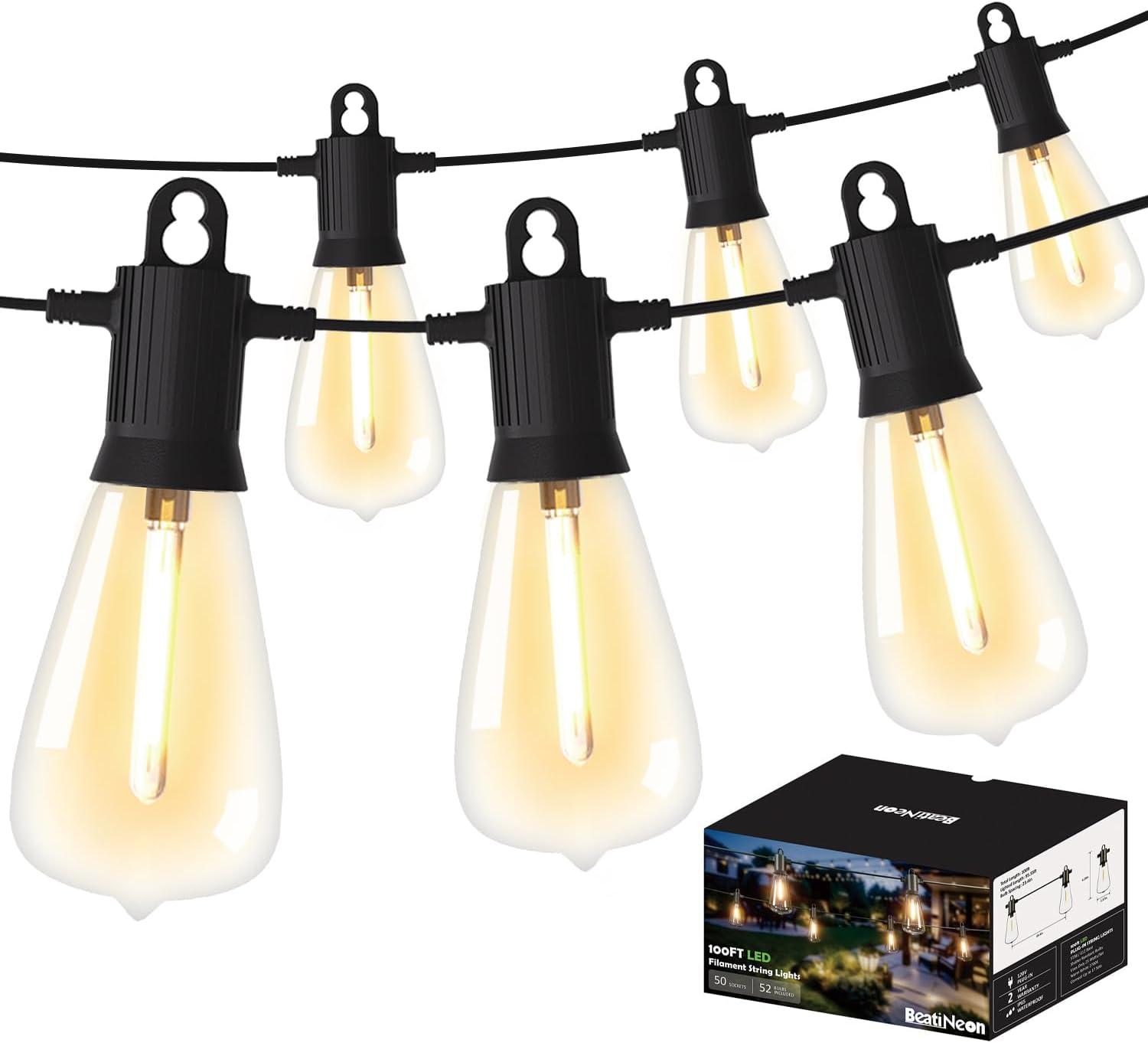 Arlmont & Co. Arlmont & Co. LED Outdoor String Lights 100FT Patio Lights With 52 Shatterproof ST38 Vintage Edison Bulbs