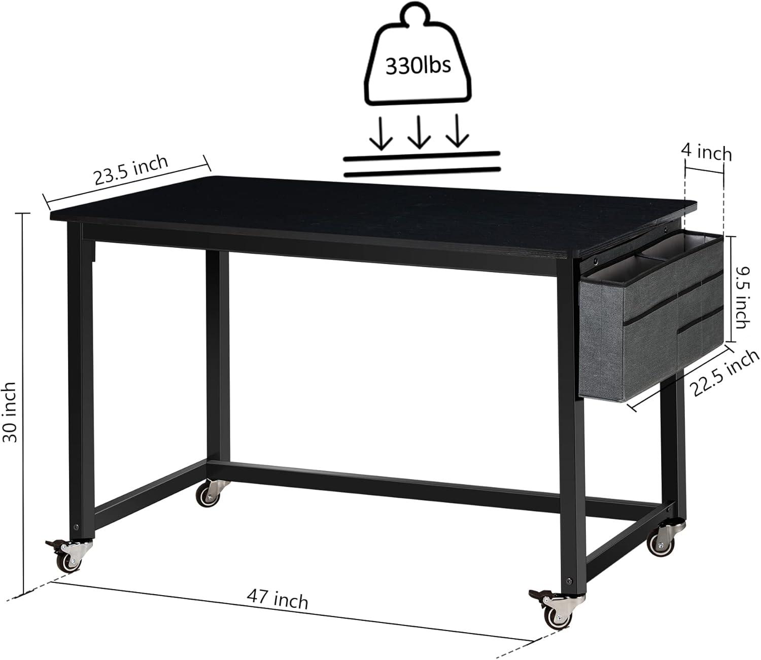 AHB 39" Rolling Computer Desk with 4 Smooth Wheels, Simple Style Mobile Writing Desk Home Office Study Table Movable Workstation with Metal Frame