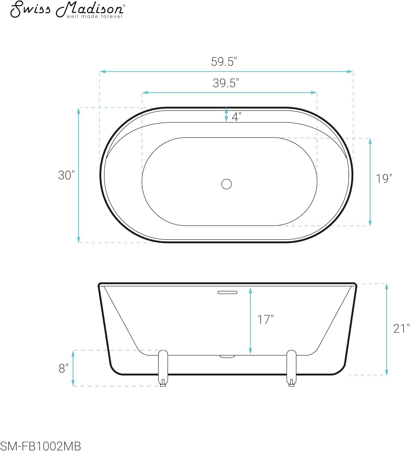 Swiss Madison Monaco 59" Freestanding Bathtub With Matte Black Stand SM-FB1002MB
