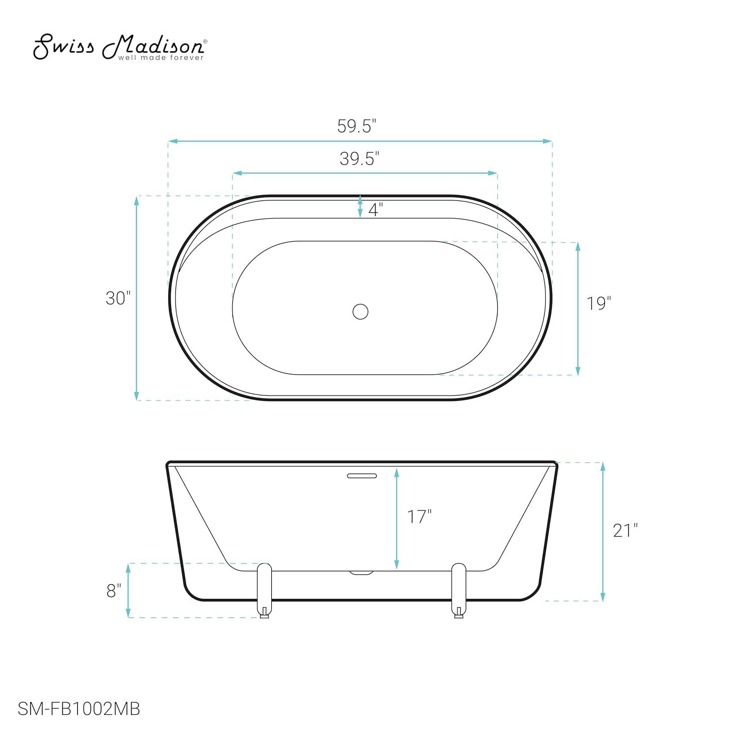 Swiss Madison Monaco 59" Freestanding Bathtub With Matte Black Stand SM-FB1002MB