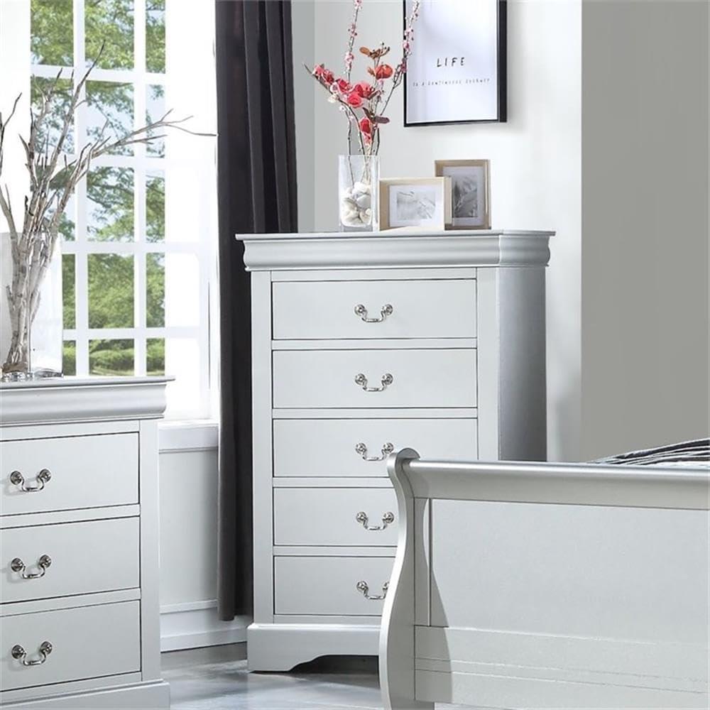 Platinum Gray 5-Drawer Chest with Dovetail and Felt Lined Drawers