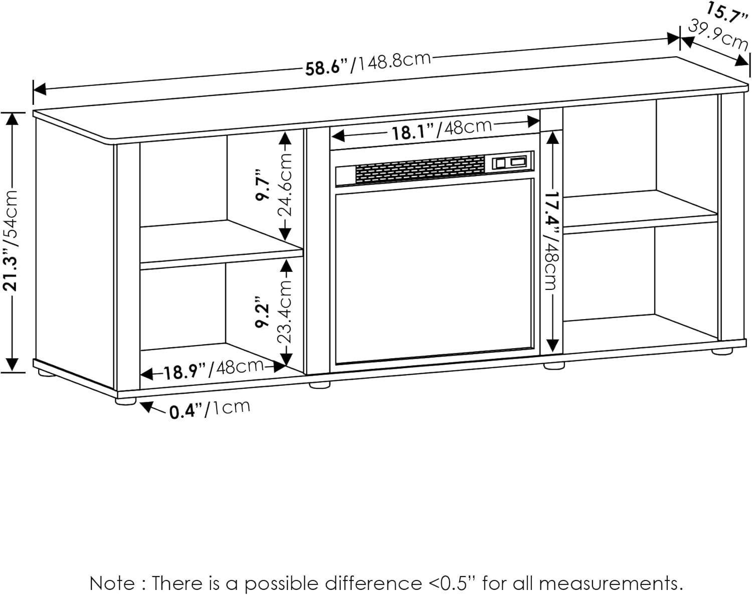 Furinno Montale 60 Inch TV Stand with Fireplace, French Oak Grey