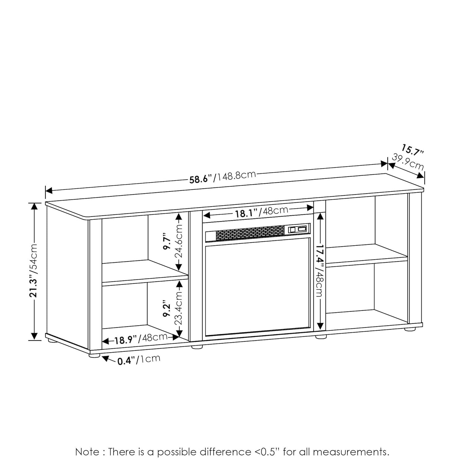 Furinno Montale 60 Inch TV Stand with Fireplace, French Oak Grey