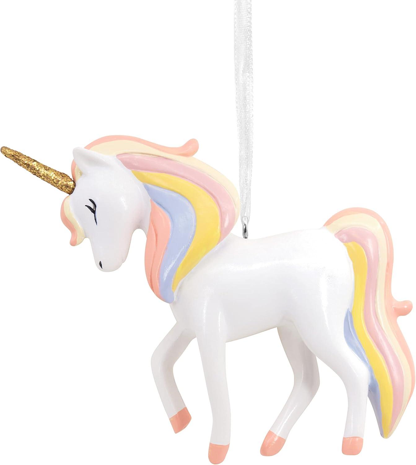 White Unicorn Christmas Ornament with Pastel Mane