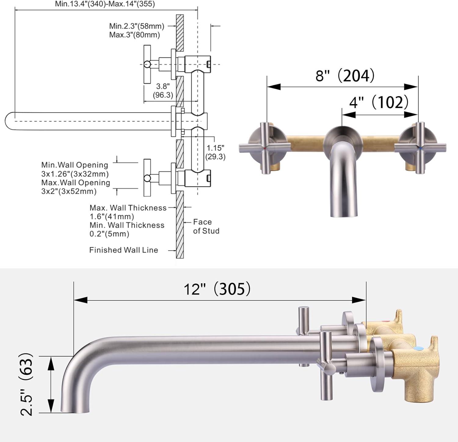 Brushed Nickel Wall Mount Tub Filler with Lever Handles