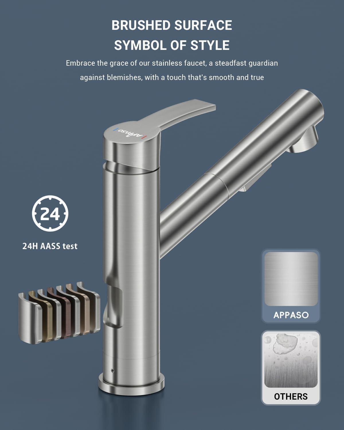 APPASO Single Handle Pull Down Kitchen Faucet with Sprayer Brushed Nickel 170BN