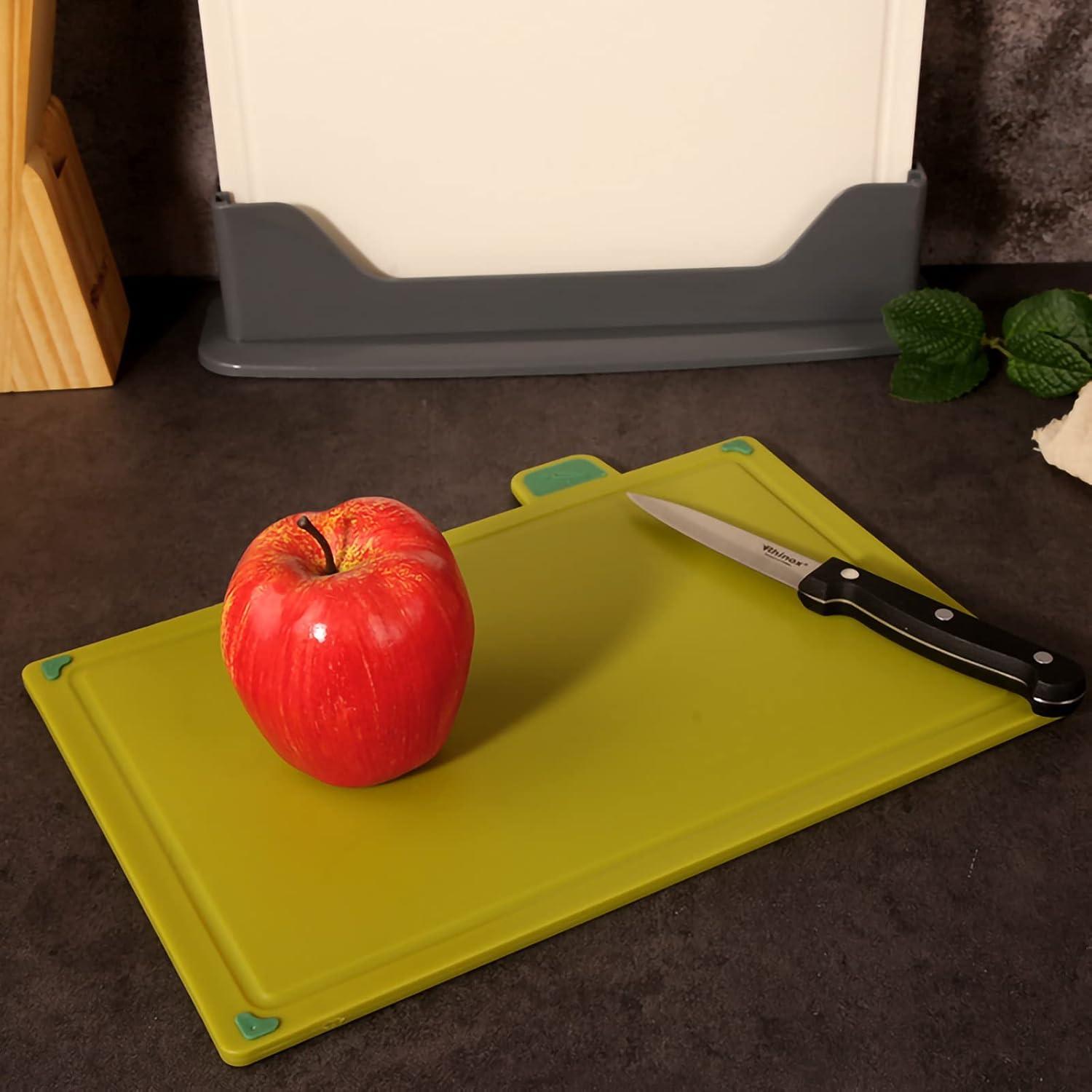 Casdewin Chopping Board Set,Plastic Chopping Boards with Stand,Kitchen Cutting Board,Colour Coded Boards for Chopping,Non Slip,Dishwasher Safe 20x30cm,Set of 4