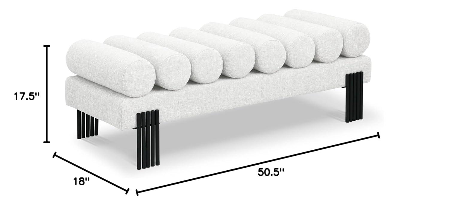 Meridian Furniture Akeela Cream Linen Textured Fabric Bench