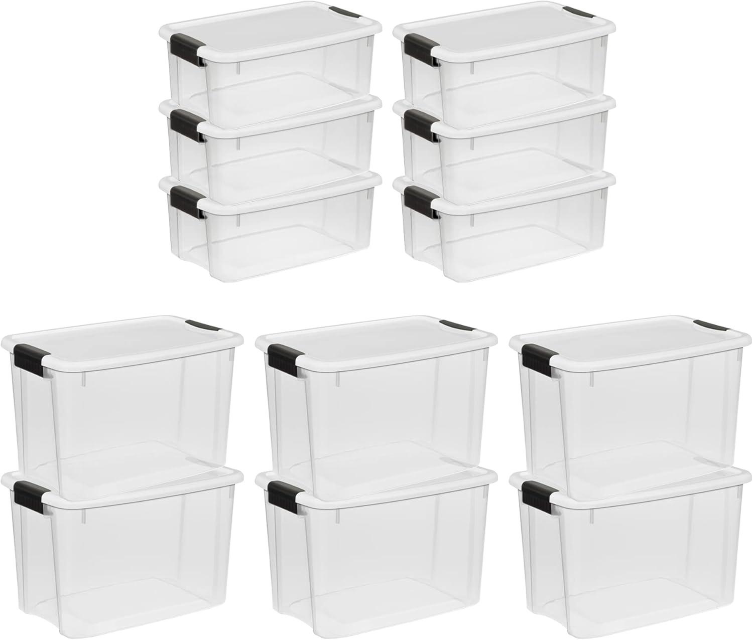 Sterilite 30 Quart (6 Pack) & 18 Quart (6 Pack ) Clear Plastic Stackable Storage Container Bin Box Tote with White Latching Lid Organizing Solution