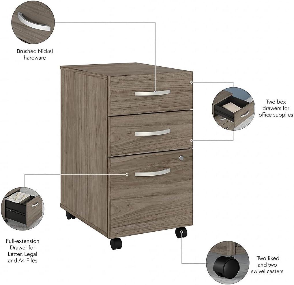 Hybrid 3 Drawer Mobile File Cabinet in Modern Hickory - Engineered Wood