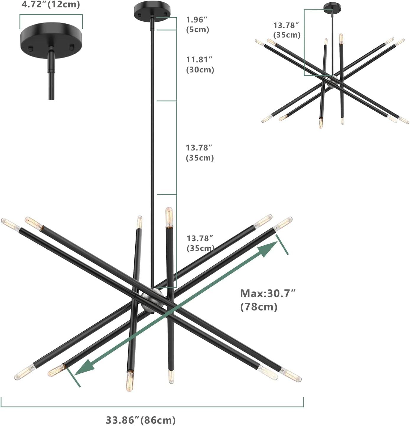 Modern Black and Chrome 12-Light Sputnik Chandelier