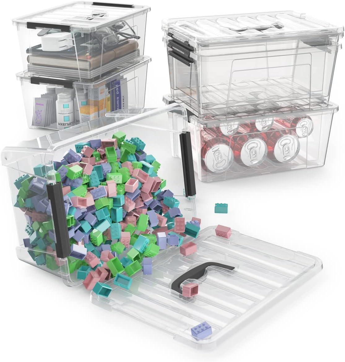 Rebrilliant Clear Storage Latch Bins, 6-Pack Storage Organizer Box With Handle And Lids, 5-Litre