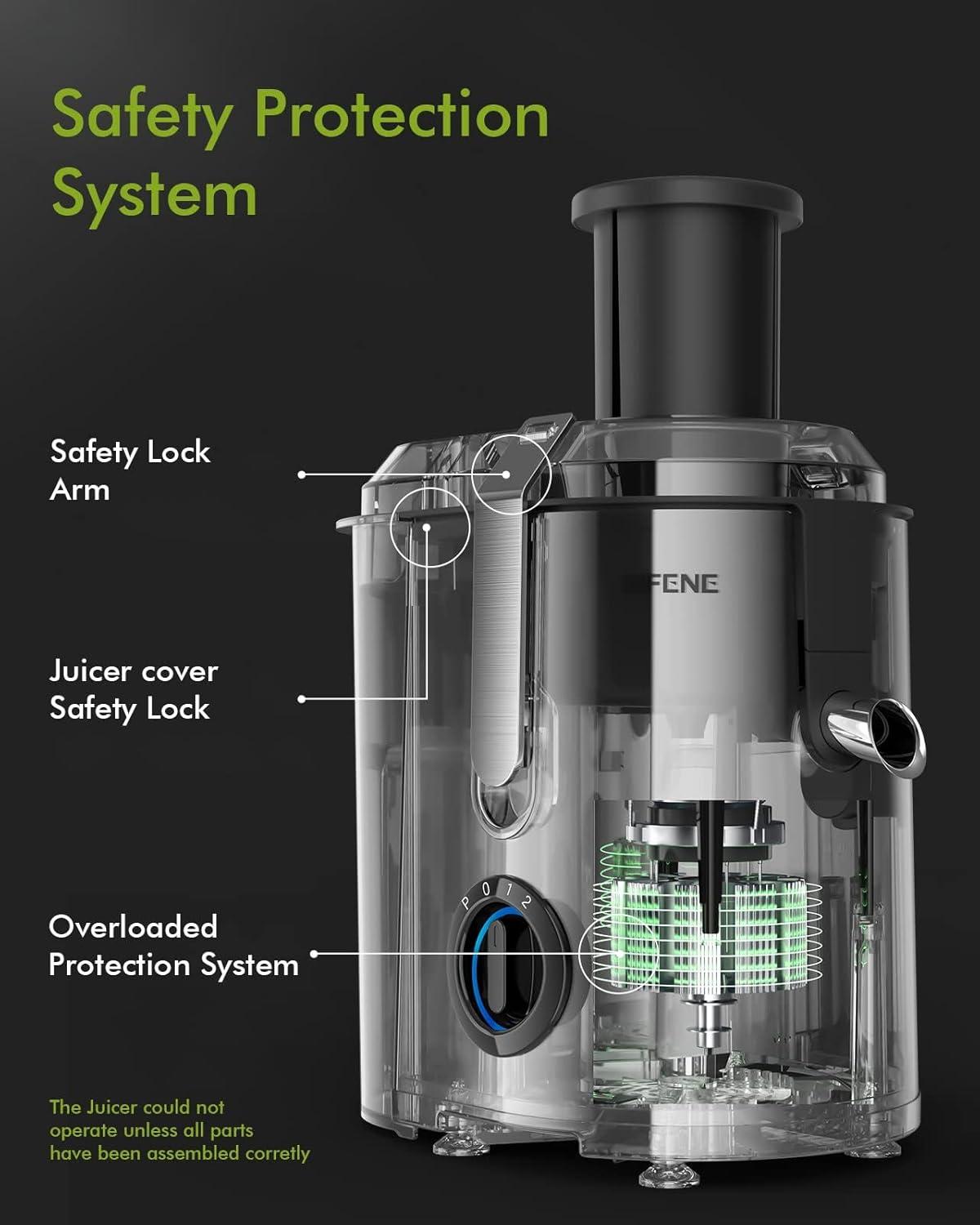 SiFENE 800W Centrifugal Juicer Machine, 3.2" Wide Chute, 3 Speed Setting, Overheat Protection, Easy to Clean, Silver