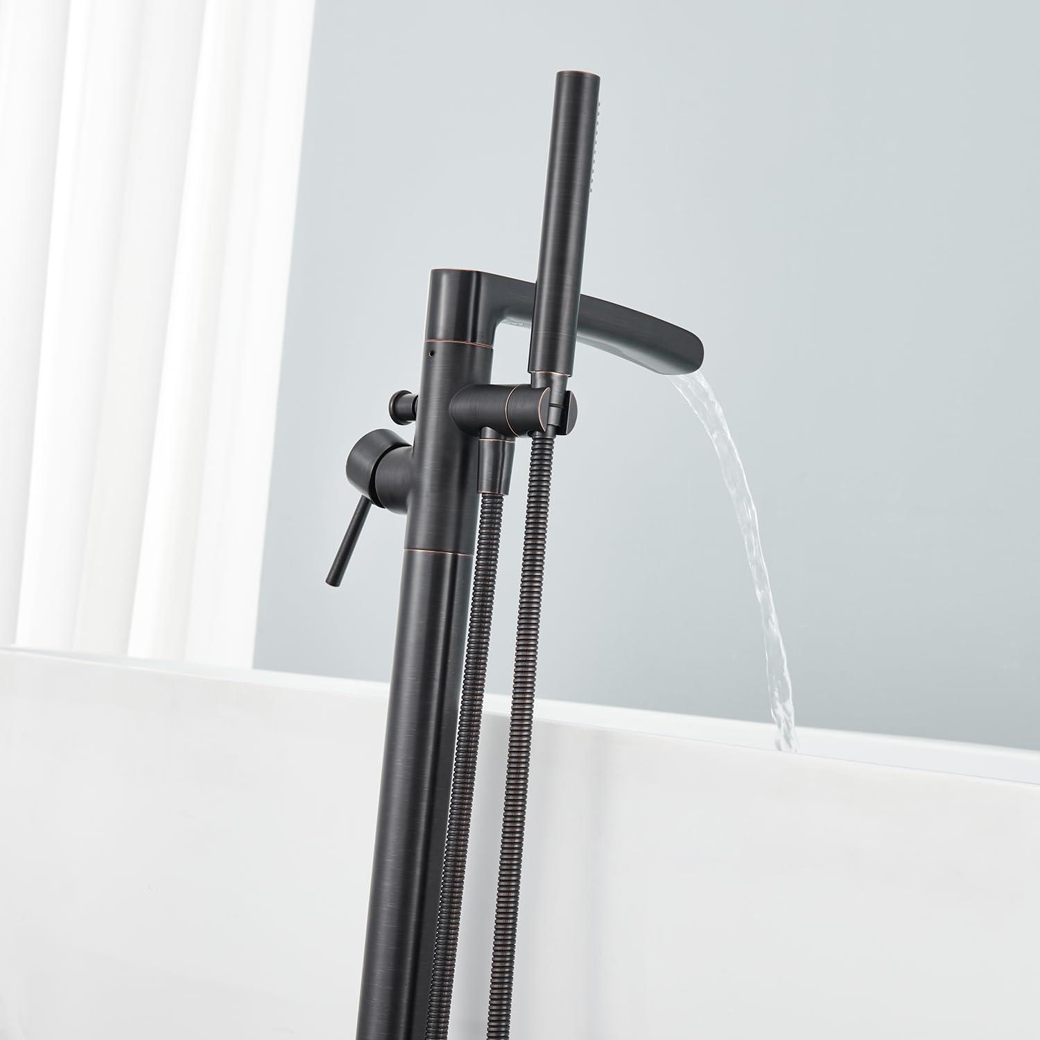 Single Handle Floor Mounted Freestanding Tub Filler Faucet with Handshower