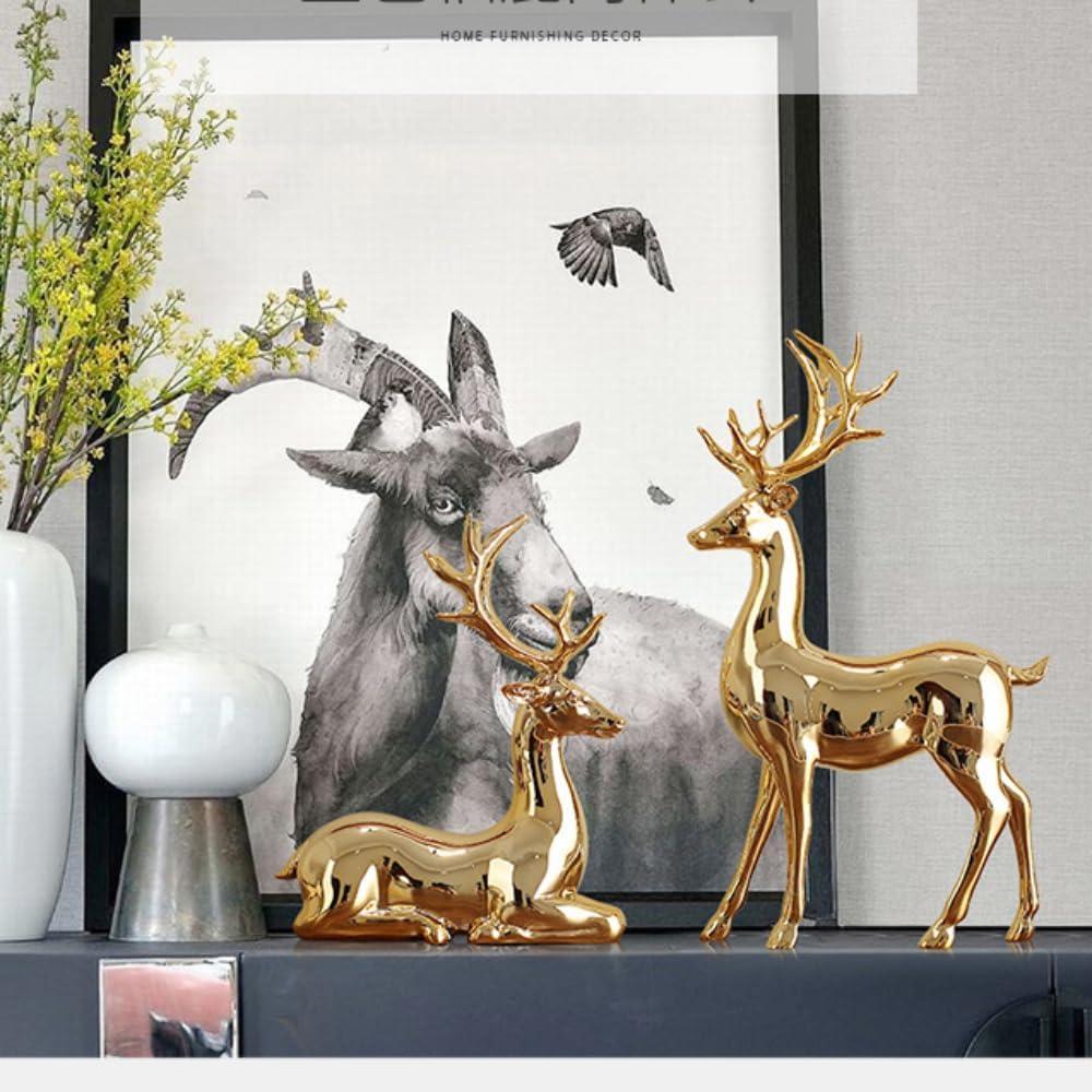 2Pcs Elk Deer Statue Reindeer Figurines Resin Sculpture Living Room Home Decoration Nordic Tabletop Ornaments (Silver 2pcs)