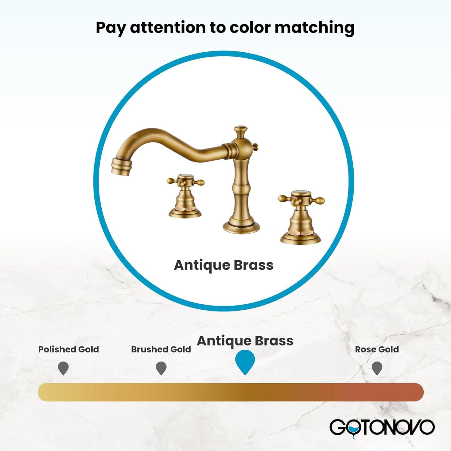 gotonovo Bathroom Faucet 3 Hole 8 Inch Widespread Bathroom Sink Faucet 2 Cross Handles Vintage Lavatory Vanity Mixer Tap with Pop Up Drain, H C Label, Antique Brass
