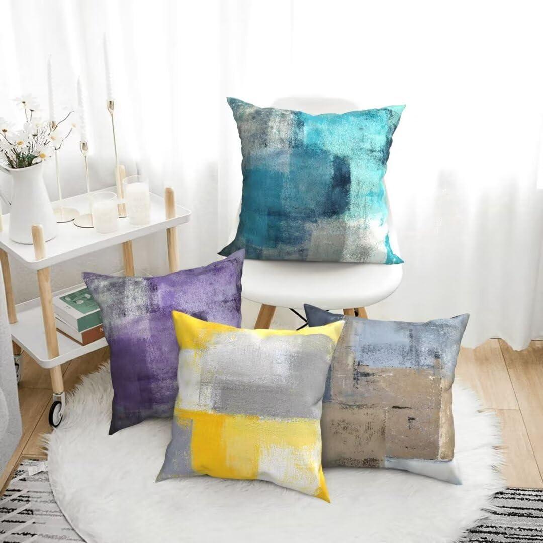 Turquoise and Gray Abstract Polyester 18-Inch Euro Pillow Covers Set