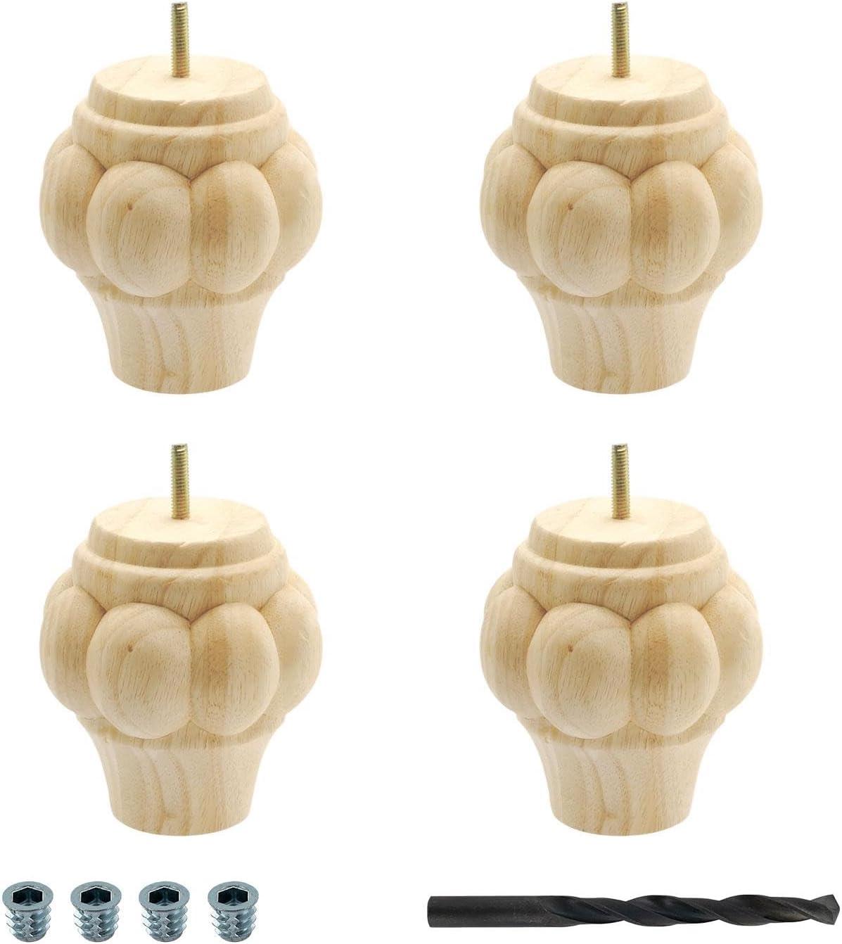 Architectural Products by Outwater L.L.C. 5 in x 4-1/2 in Unfinished Solid Hardwood Round Sofa Leg (Set of 4)