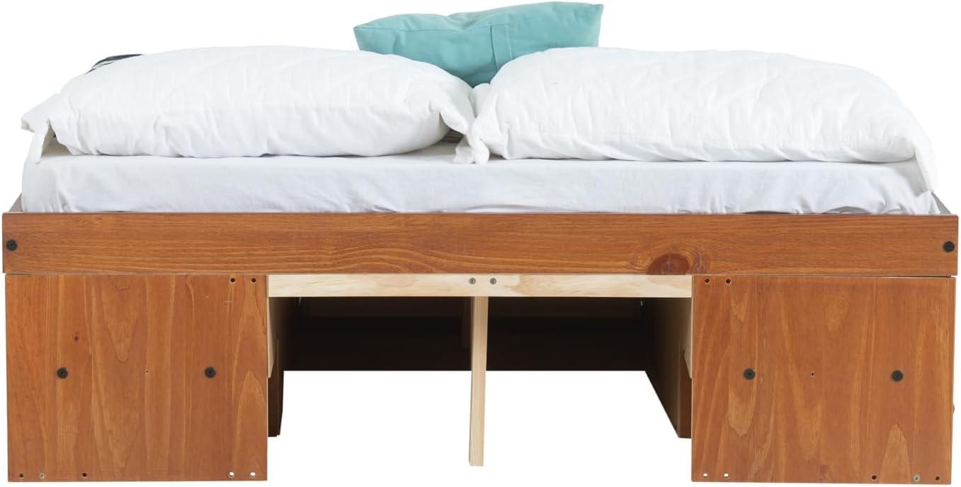 Memomad Bali Storage Platform Sturdy Modern Bed Frame with Drawers & More (Full Size, Caramel Brown Wood)