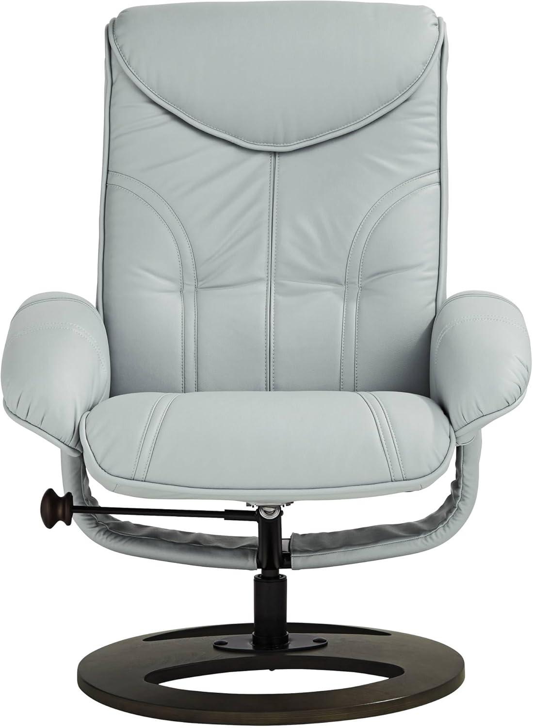 Sky Blue Faux Leather Swivel Recliner with Ottoman