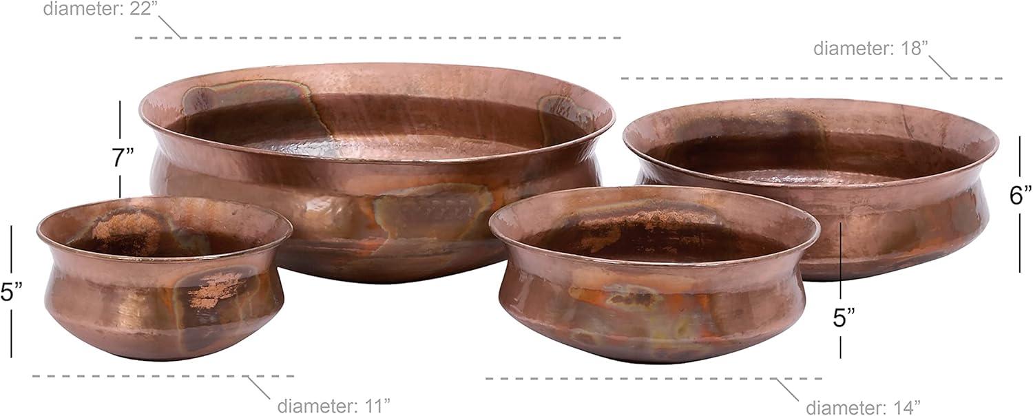 Alfarata 4 Piece Metal Wide Weathered Low Bowl Indoor Outdoor Copper Planter Set