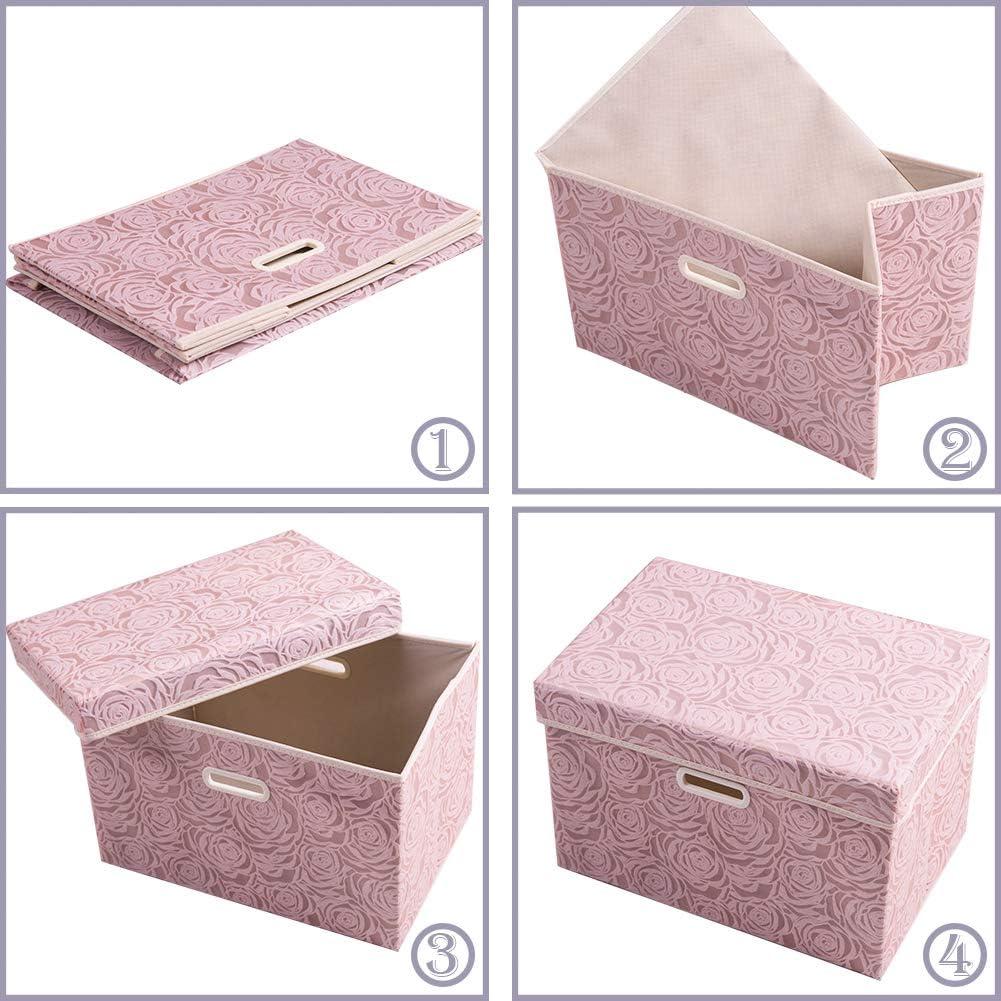 Pink Floral Fabric Collapsible Storage Cube with Lid