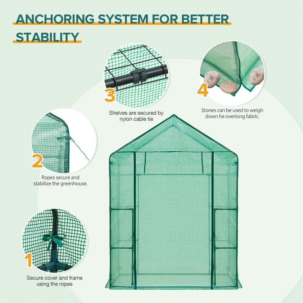 EAGLE PEAK 61'' x 28'' x 79'' Walk-in Greenhouse with 2 Tier 4 Shelves, Zipper Entry Door, and 2 Side Windows