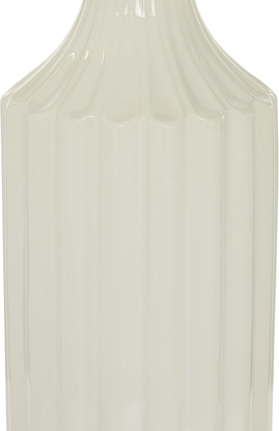 DecMode Modern Ceramic Tall White Decorative Vase with Vertical Groove Pattern 5"W x 19"H