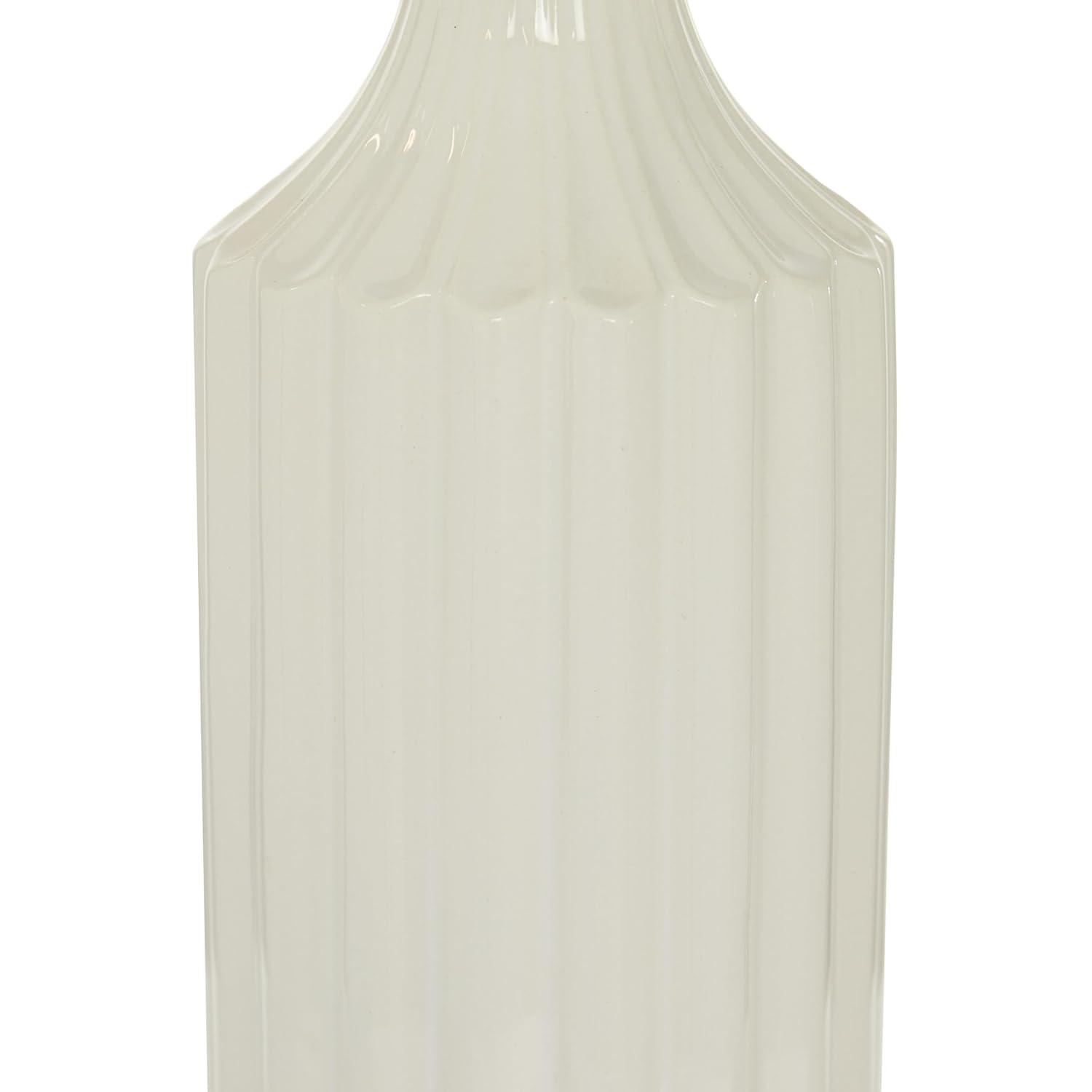 DecMode Modern Ceramic Tall White Decorative Vase with Vertical Groove Pattern 5"W x 19"H