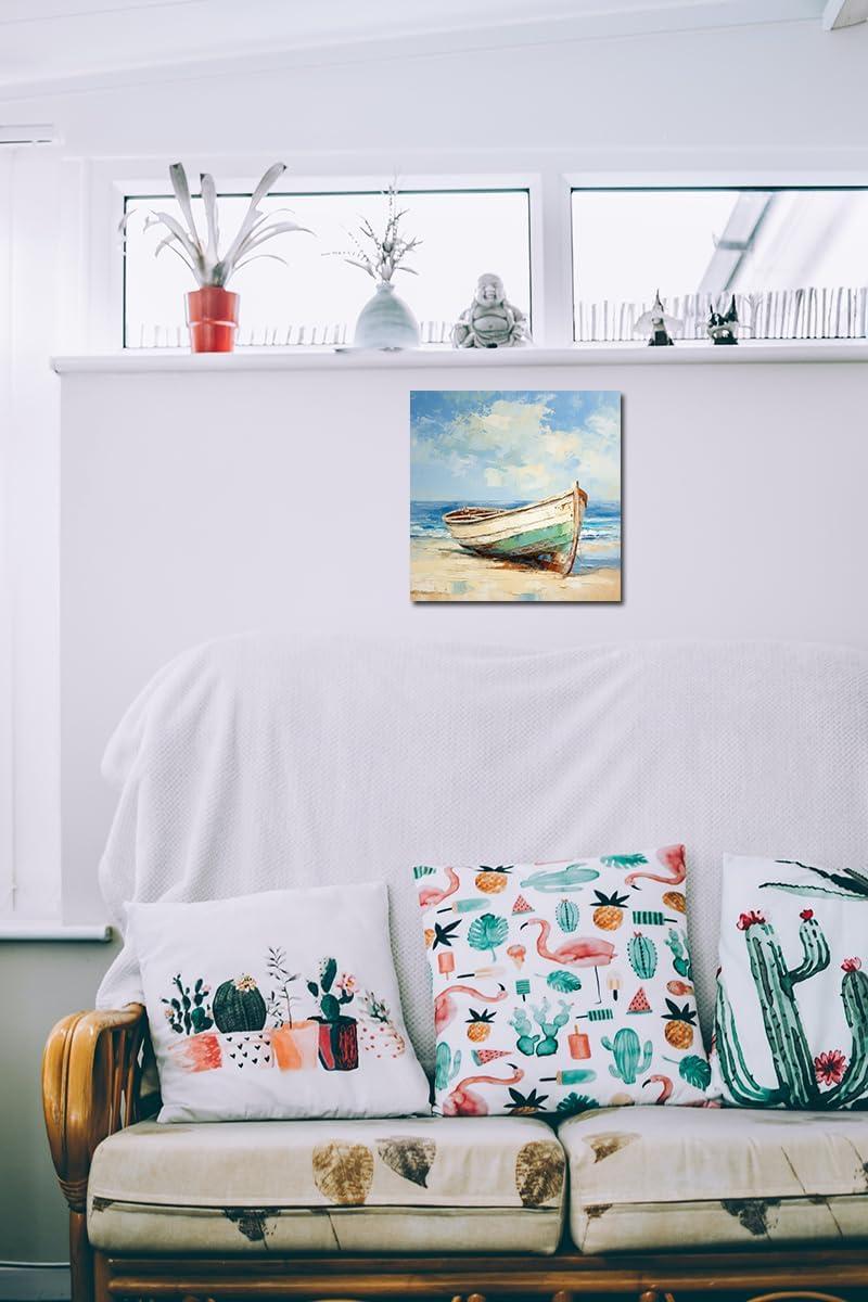 Yatehui Rustic Boat Canvas Wall Art Beach Picture Coastal Wall Decor Prints for Bathroom Bedroom Farmhouse