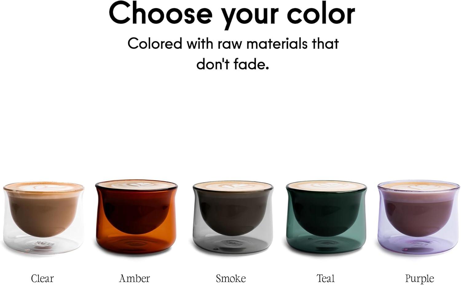 FLUR Latte Glass (Set of 2): For Lattes and Milk Drinks - Makes Latte Art Easier - Double-Walled Borosilicate Glass - Handmade - 7oz (Teal)