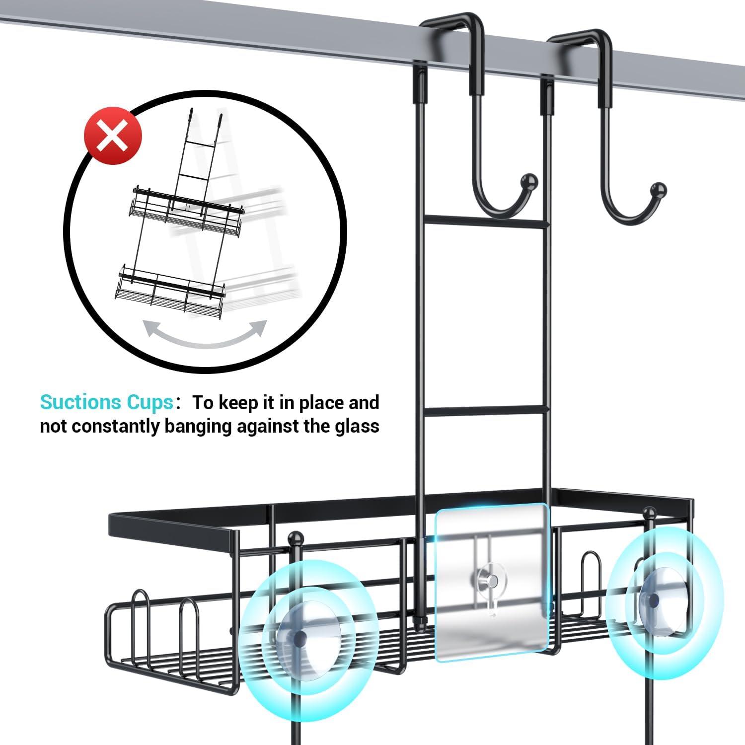 Black Stainless Steel Over the Door Shower Caddy with 6 Compartments