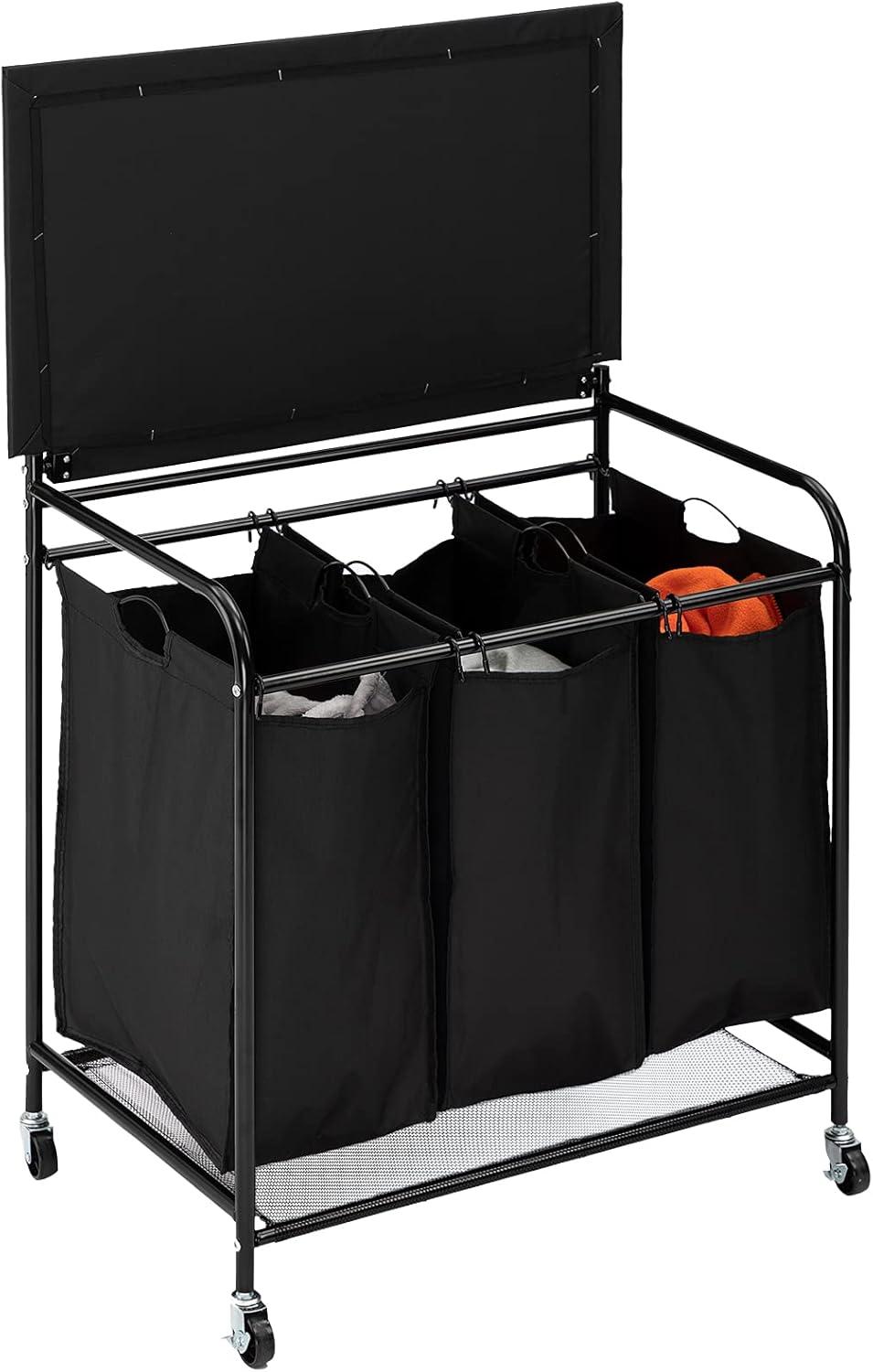 Laundry Basket Sorter with Ironing Board and 4 Wheels,Laundry Hamper with Sturdy Bags for Laundry Room Black