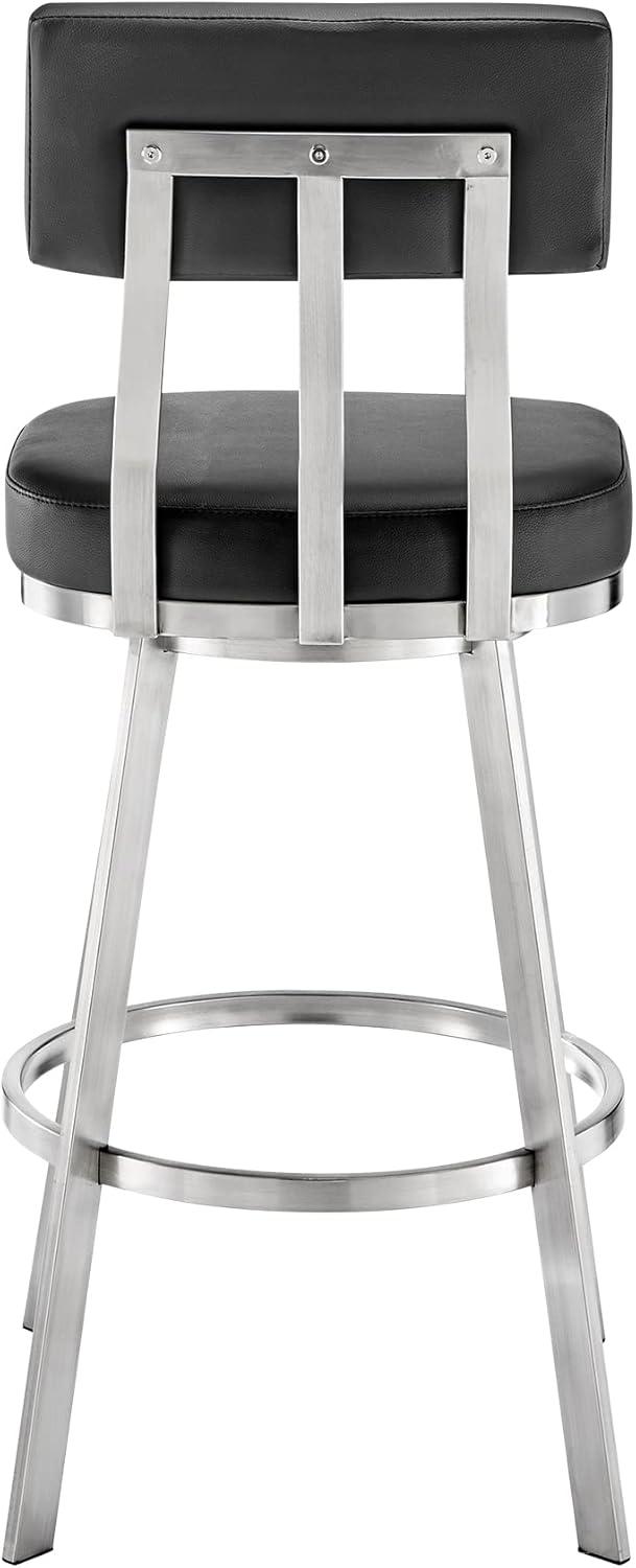 Armen Living Indoor Jinab Swivel Bar Stool in Brushed Stainless Steel with White Faux Leather