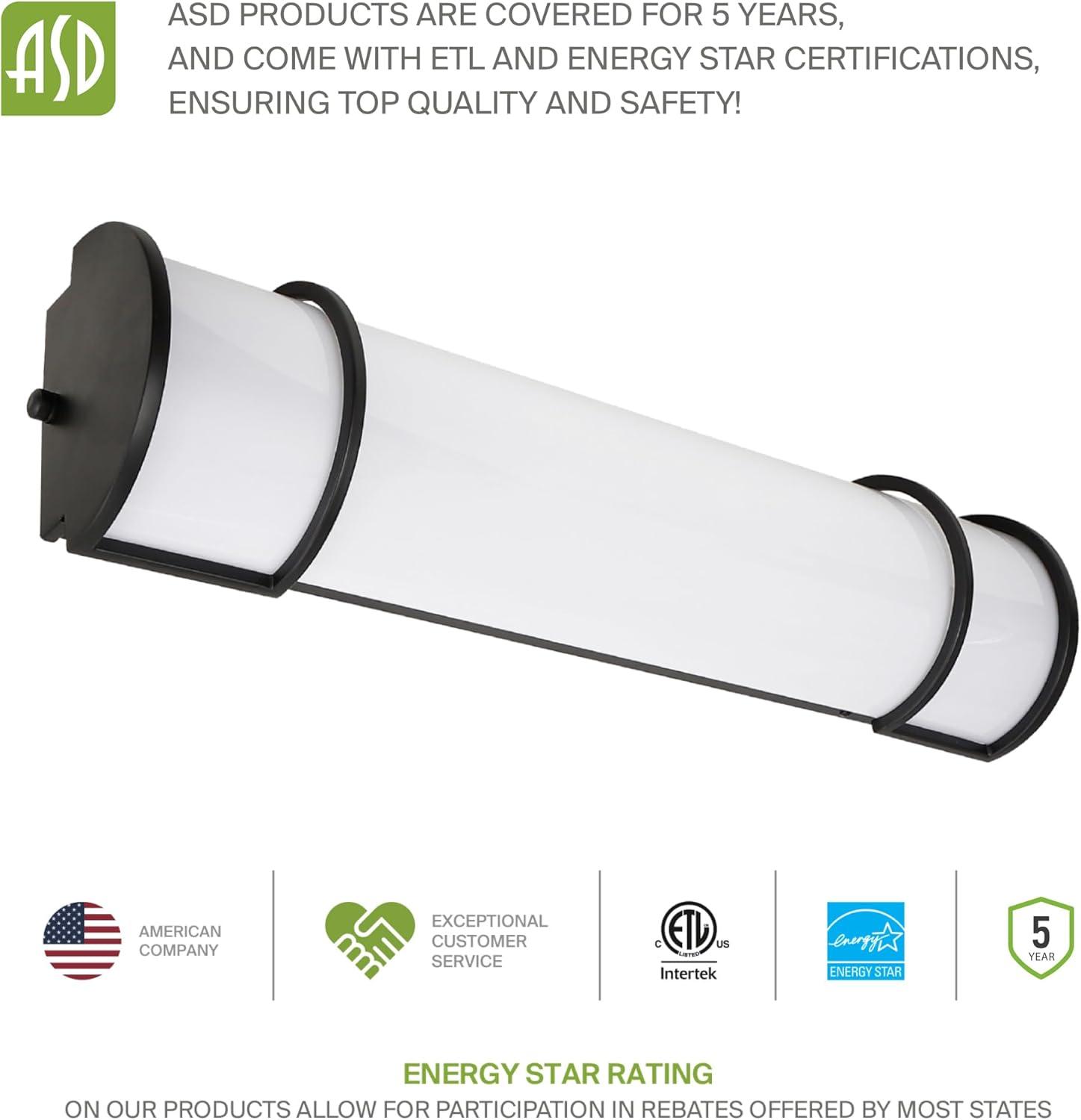 ASD LED 18 Inch Wall Mount Vanity Lighting Fixture | 20W 1650LM 3000K-5000K 120V | 3CCT, Dimmable, Energy Star, ETL Listed | Bathroom Linear Light Bar, Long Tube Bath Sconce | Dark Bronze