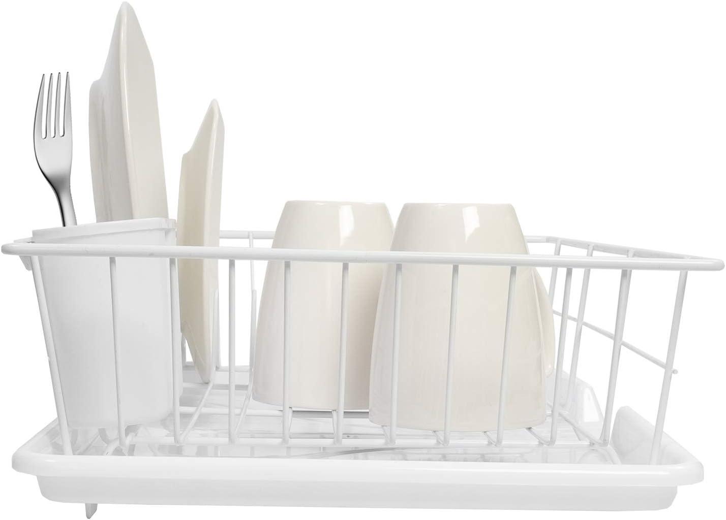 Sweet Home Collection 3-Piece Kitchen Sink Dish Drainer Set - White