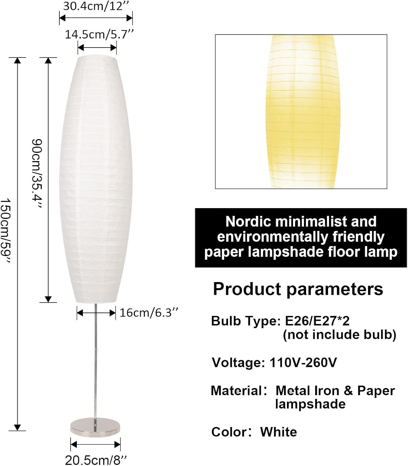 Paper Floor Lamp, Rice Paper Lamp for Living Room, Japanese Floor Lamp Rice Shade for Bedroom, Office& Living Room-Beige(Oval)