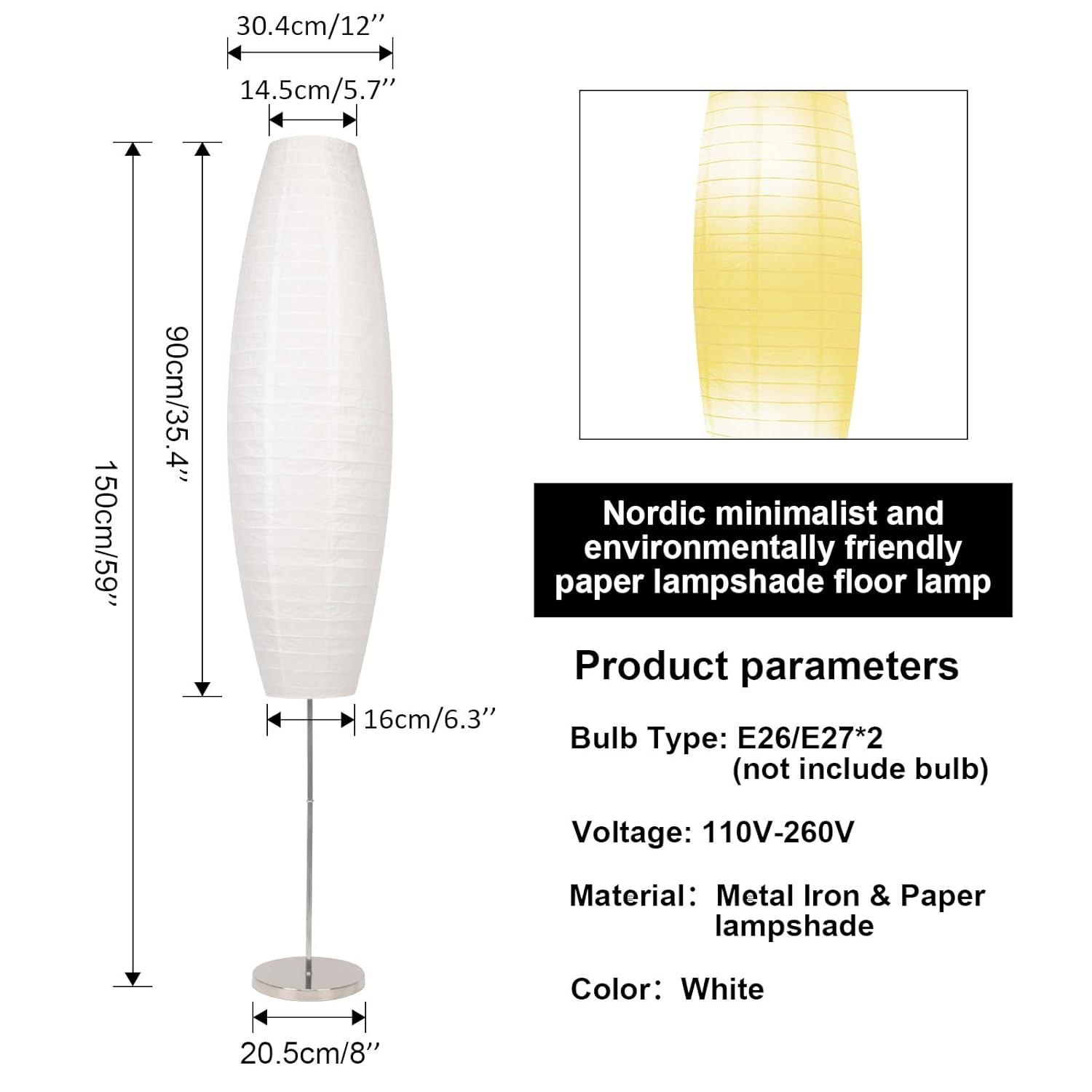 Paper Floor Lamp, Rice Paper Lamp for Living Room, Japanese Floor Lamp Rice Shade for Bedroom, Office& Living Room-Beige(Oval)
