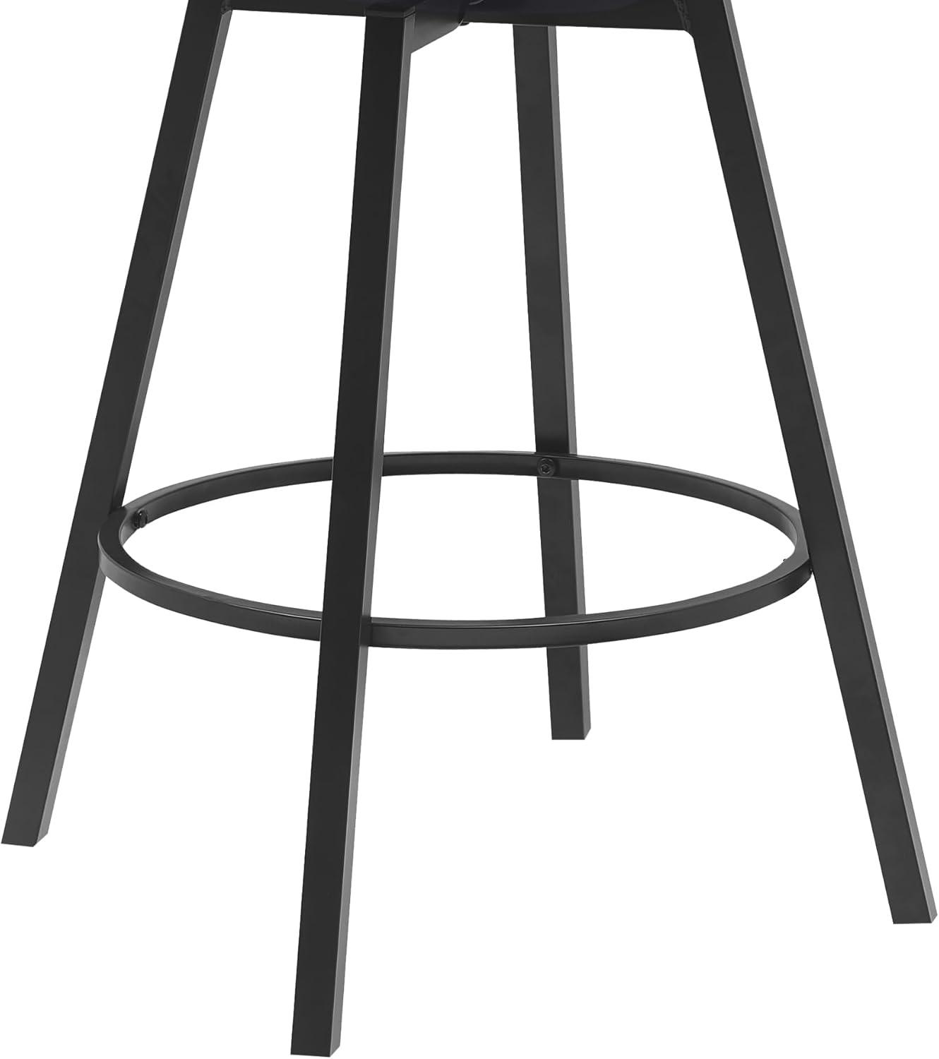 Armen Living Indoor Athena 27" Swivel Black Wood Counter Stool in Blue Fabric with Black Metal