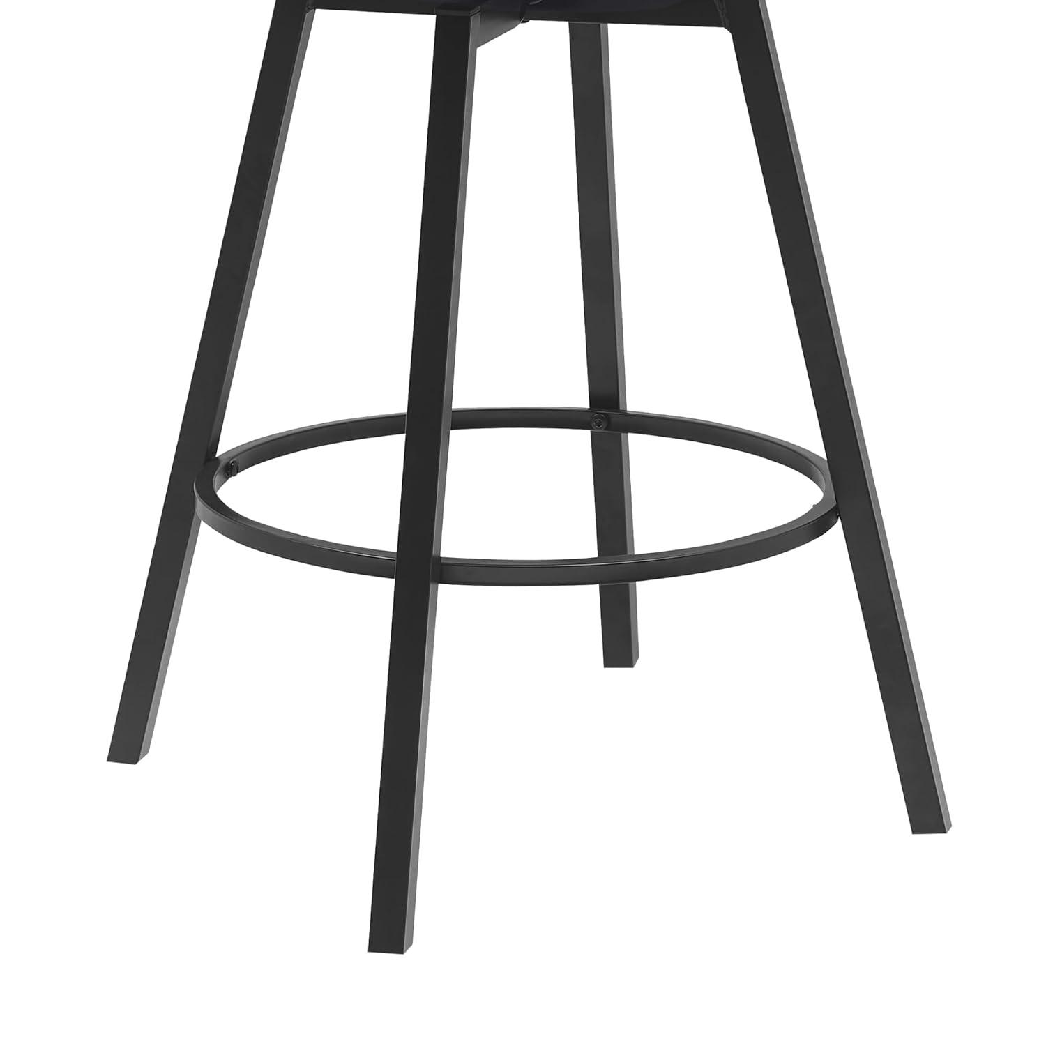 Armen Living Indoor Athena 27" Swivel Black Wood Counter Stool in Blue Fabric with Black Metal