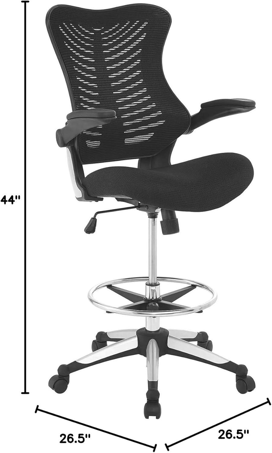 Modway Charge Drafting Chair Black: Ergonomic, Adjustable Height, Office Stool with Casters/Wheels, 265 lb Capacity