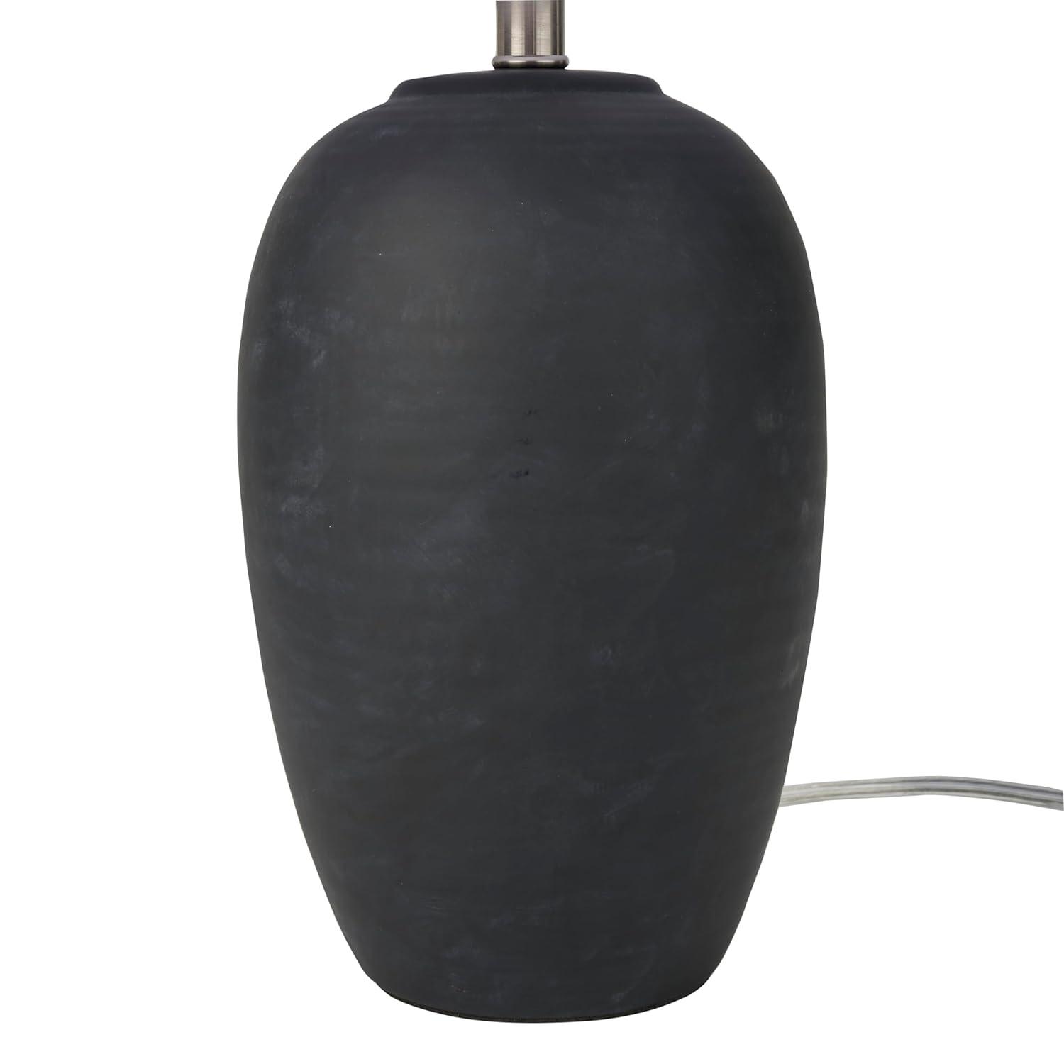 Nourison Home 23" Black Vintage Distressed Ceramic Pot Table Lamp for Bedroom, Living Room, End Table, with White Tapered Drum Shade