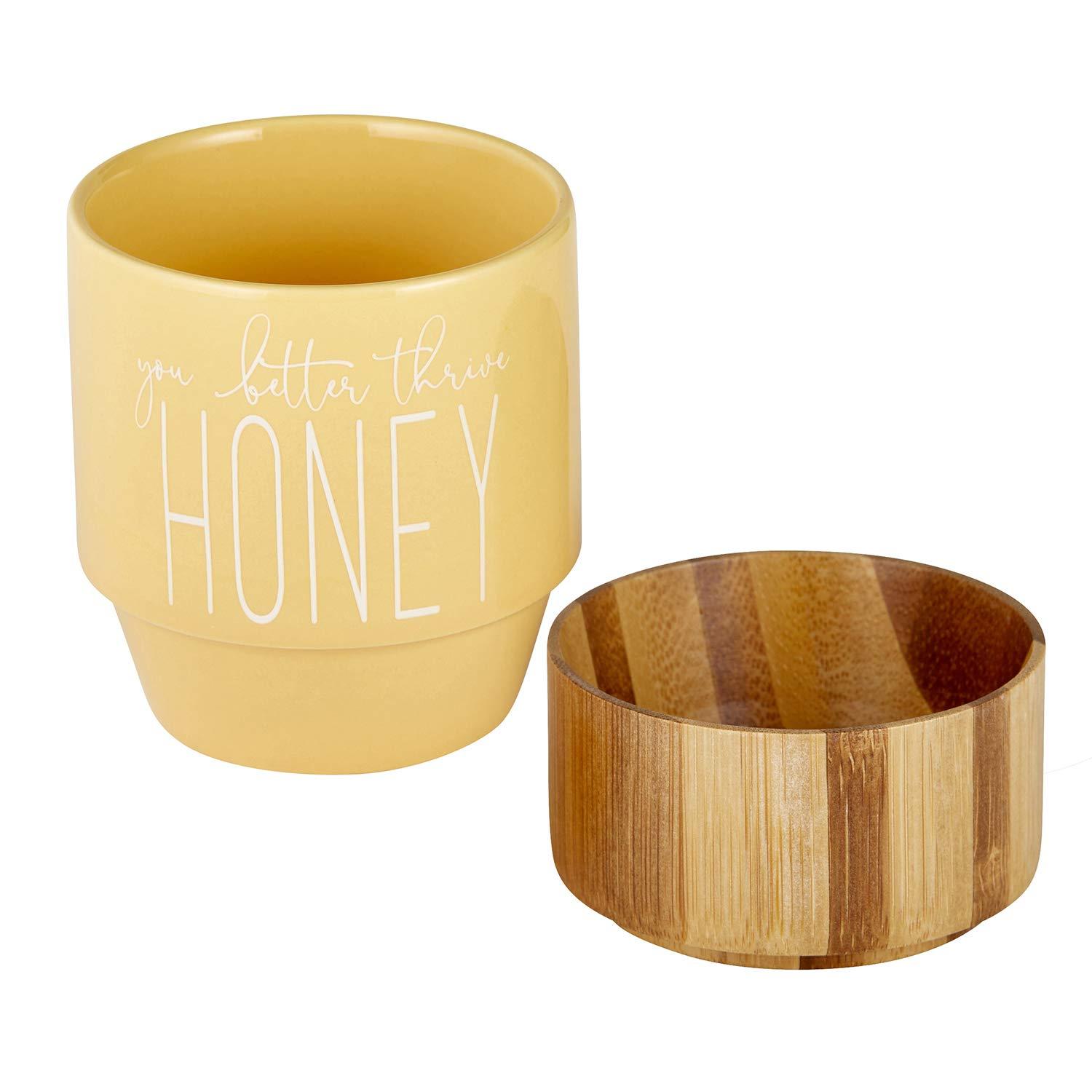 Pretty in Green Ceramic Mug with Bamboo Base - You Better Thrive Honey