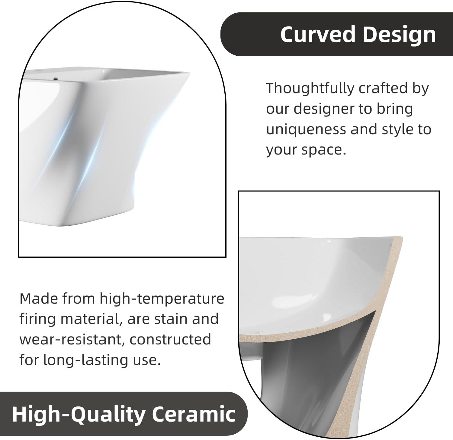Los Flexi Wall Mount Sink with Overflow, Modern Floating Bathroom Vessel Sink, Single Faucet Hole, Pop-up Drain Included